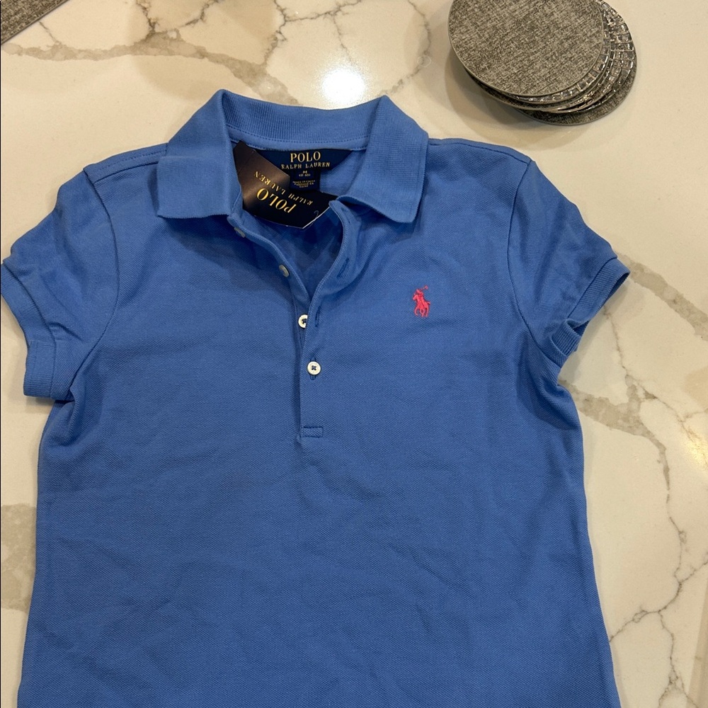 Polo by Ralph Lauren Kids Classic Blue Polo with Pink Logo